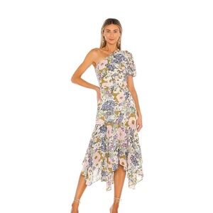 ASTR the Label Asymmetrical Ruffled Midi Dress XS